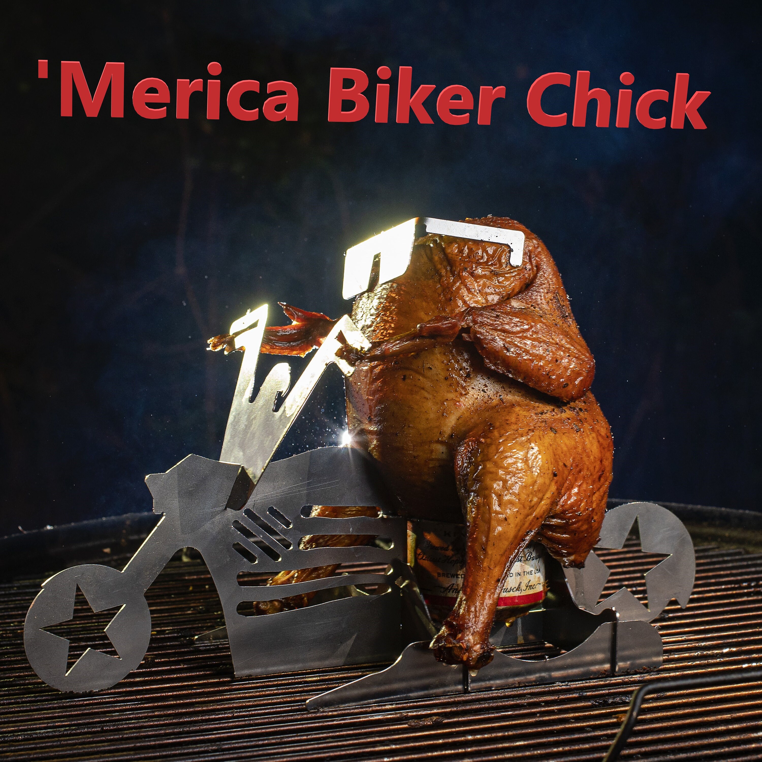 American Motorcycle Beer can chicken stand- BBQ Father' day, Grill, oven roasting, cooking utensil, portable grilling gift. Backyard party - image 1