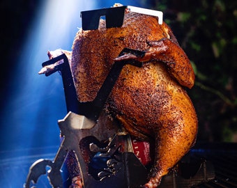 Father's day Gift Chicken stand Beer Can Chicken holder for BBQ Grill, oven  Flaming bike roasting ultimate cooking tool! White Elephant Gift