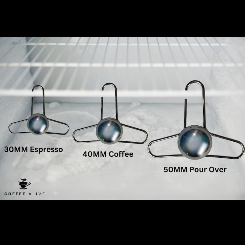 Coffee Alive extract chilling blanching toThree sizes (30mm, 40mm, 50mm) of blanching tool displayed side-by-side with size labelsol with all 3 sizes, 30mm 40mm and 50mm