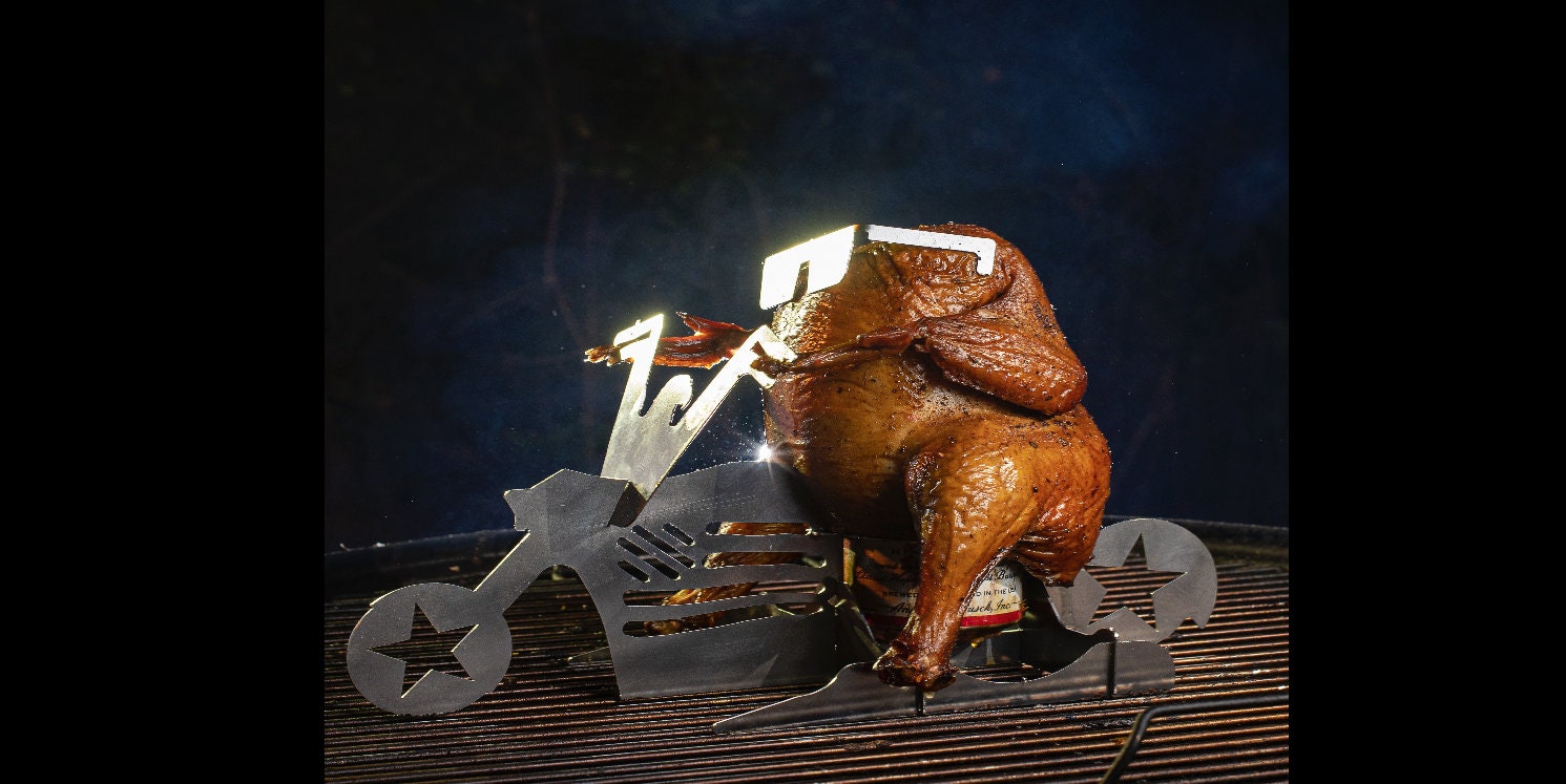 American Motorcycle Beer can chicken stand- BBQ Father' day, Grill, oven roasting, cooking utensil, portable grilling gift. Backyard party - thumbnail 2