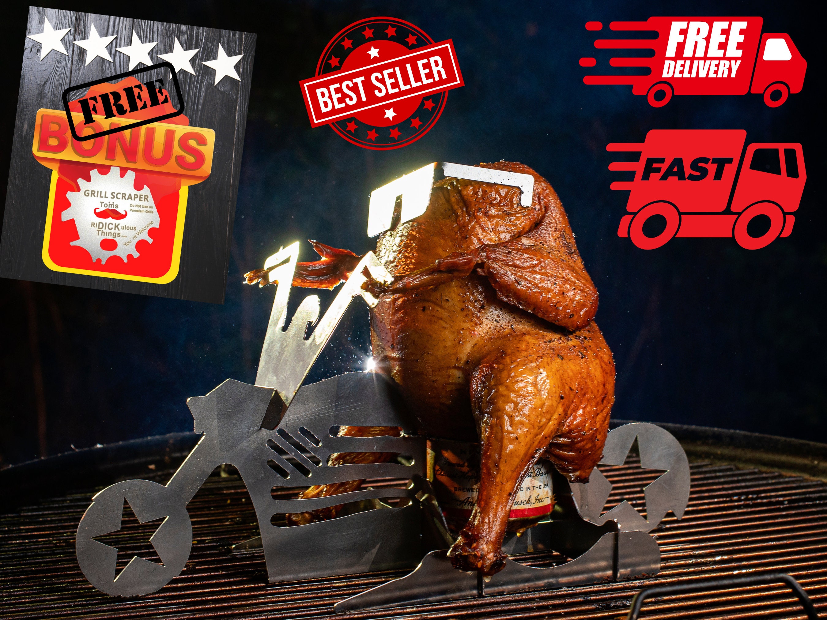 Support de poulet à bière Barbecue de moto américain grill