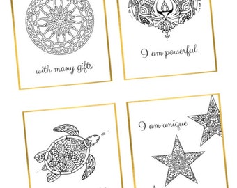 Affirmation cards (colouring mandalas) - Printable - 32 cards