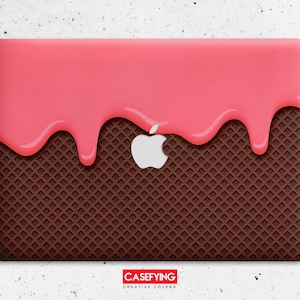 Custodia rigida in plastica con crema di fragole fusa su waffle al cioccolato per tutti i modelli di MacBook