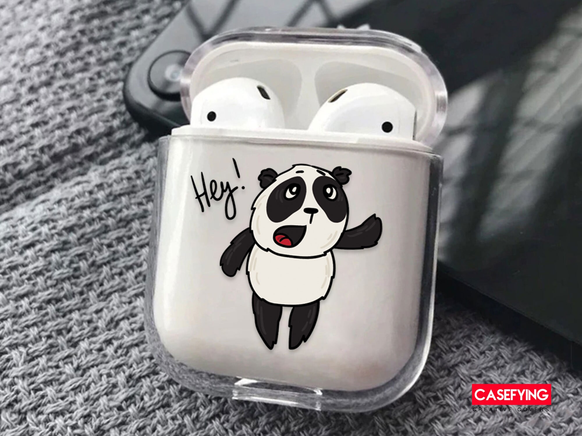 Cute Panda and hey Lettering Airpods 