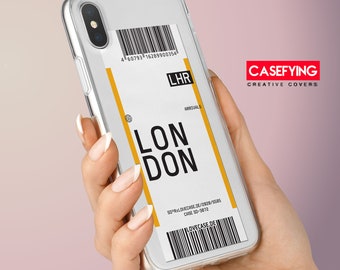 Plane ticket to London , print for  Plane ticket iPhone creative idea xs max gif for man A50 case airplane ticket ticket mobile case