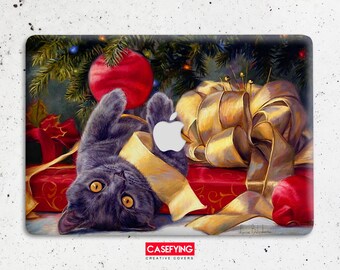 Cat and Christmas tree MacBook cover MacBook 14 Pro M1Max MacBook 16 Pro M1 New MacBook 13Pro M2 Macbook cat case Christmas case