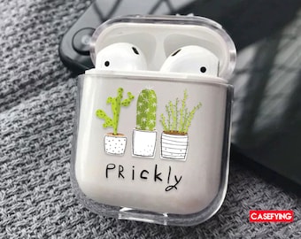 Cute plants and "Prickly" lettering AirPods case plants airpod cases cactus best gift green plants For You prickly gift men