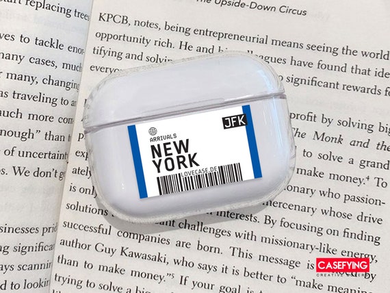 New York flight ticket AirPods case jfk gift airpods flight ticket airpod flight airpod pouch blue ticket friends new york mk designer