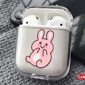 Custodia per AirPods a forma di coniglietto rosa, custodia per AirPods 1 a forma di coniglietto rosa, custodia per AirPods 1 personalizzata con coniglietto rosa, cover rosa per AirPods 1