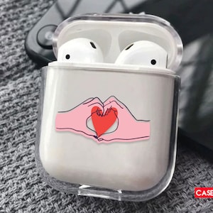 Two hands forming a red heart AirPods case heart friends line art tpu airpods two hands airpods red heart cute gift hands forming heart