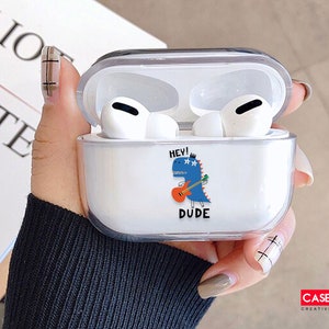 Cute blue dinosaur with guitar AirPods case t-rex cute airpods cute airpod cover dinosaur tpu airpods hey dude funny gift guitar for you