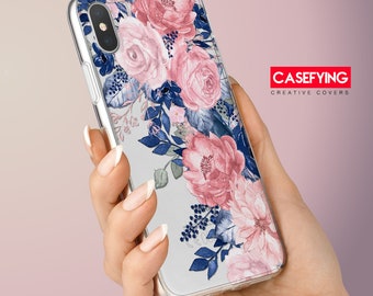 Pink roses and blue leaves , print for Pink roses iphone5 roses S7 case plants iphone7 plus floral A90 5G case blue leaves Iphone 5