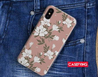 White flowers with leaves , print for  leaves SE2 case flowers A50s case plants iphone 11 pro white flowers xs max floral pattern