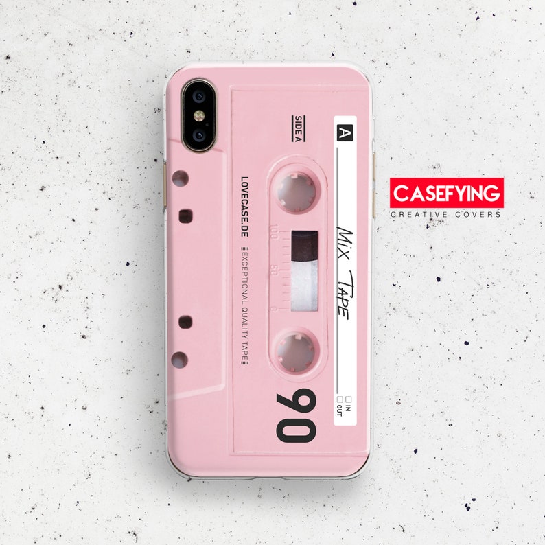 Retro audio tape , print for  vintage 12 pro case audio tape P20 case retro S8 Plus Case mix tape S20 case audiocassette  pink cassette 