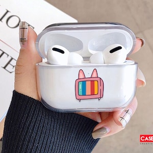 Cute pink cat TV AirPods case stripped custom case cat cute airpods tv airpod cover pink airpods case cute gift men ears funny gift