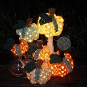 Lighted Granny Pumpkins 3 sizes CROCHET PATTERN pdf download Rustic Farmhouse Pumpkins Holiday Ornament Decoration DIY Decor image 8