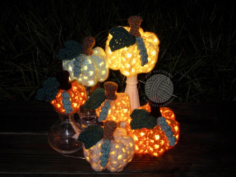 Lighted Granny Pumpkins 3 sizes CROCHET PATTERN pdf download Rustic Farmhouse Pumpkins Holiday Ornament Decoration DIY Decor image 8