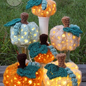 Lighted Granny Pumpkins 3 sizes CROCHET PATTERN pdf download Rustic Farmhouse Pumpkins Holiday Ornament Decoration DIY Decor image 2