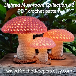 2-in-1 BUNDLE Lighted Flat-topped Mushrooms Collection 2 plus Nature Accessories Pack Crochet Pattern PDF download Home Decor image 6