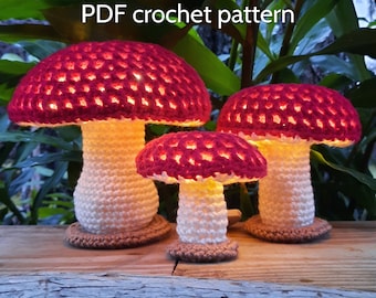 Lighted Flat-topped Mushrooms (3 sizes) Collection #2 | CROCHET PATTERN | PDF download | Home Decor