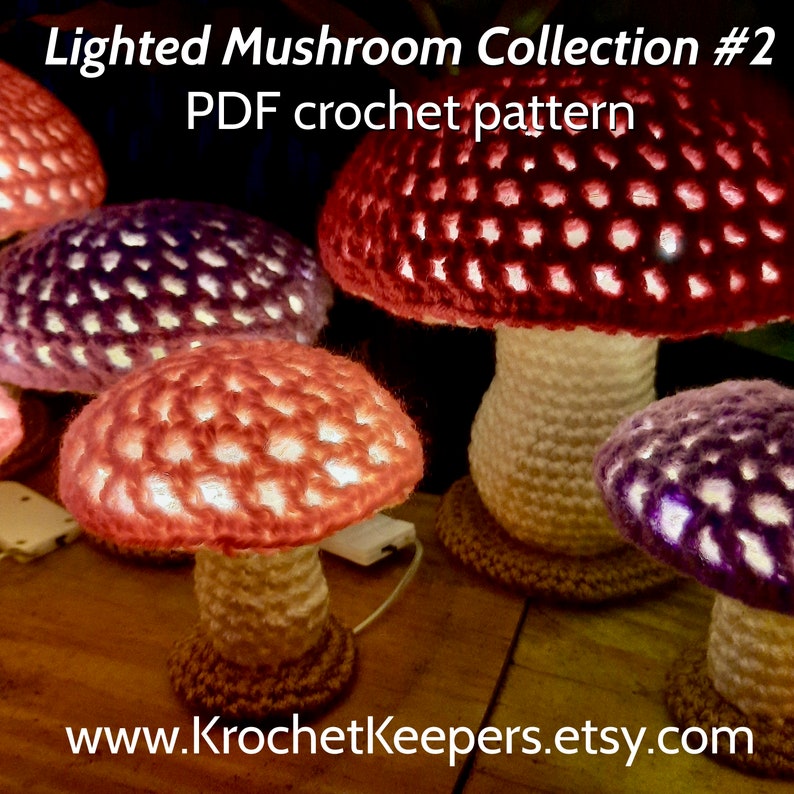 2-in-1 BUNDLE Lighted Flat-topped Mushrooms Collection 2 plus Nature Accessories Pack Crochet Pattern PDF download Home Decor image 8