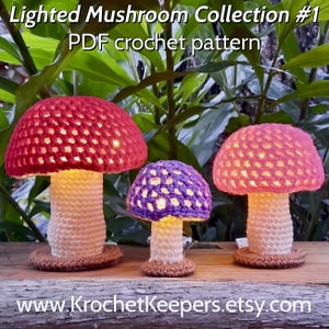 Lighted Dome-topped Mushrooms (3 sizes) Collection #1 | CROCHET PATTERN | pdf download | Home Decor