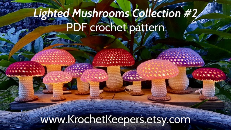 2-in-1 BUNDLE Lighted Flat-topped Mushrooms Collection 2 plus Nature Accessories Pack Crochet Pattern PDF download Home Decor image 5