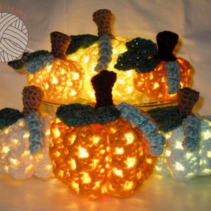 Lighted Granny Pumpkins 3 sizes CROCHET PATTERN pdf download Rustic Farmhouse Pumpkins Holiday Ornament Decoration DIY Decor image 1