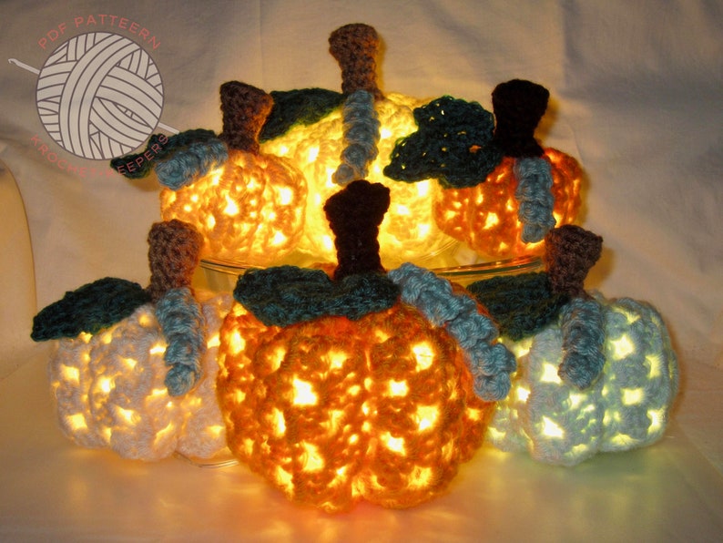 Lighted Granny Pumpkins 3 sizes CROCHET PATTERN pdf download Rustic Farmhouse Pumpkins Holiday Ornament Decoration DIY Decor image 1