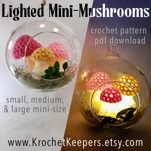 Lighted Mini-Mushrooms (3 sizes) Collection #3 | CROCHET PATTERN | pdf download | Home Decor