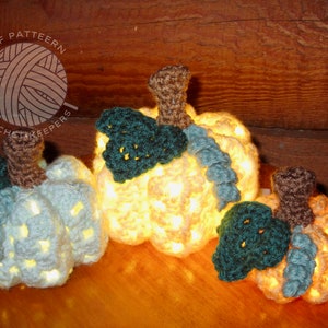 Lighted Granny Pumpkins 3 sizes CROCHET PATTERN pdf download Rustic Farmhouse Pumpkins Holiday Ornament Decoration DIY Decor image 6