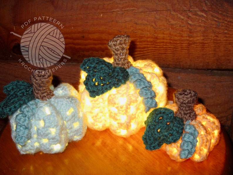 Lighted Granny Pumpkins 3 sizes CROCHET PATTERN pdf download Rustic Farmhouse Pumpkins Holiday Ornament Decoration DIY Decor image 6