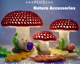 2-in-1 BUNDLE | Lighted Flat-topped Mushrooms Collection #2 +plus+ Nature Accessories Pack | Crochet Pattern | PDF download | Home Decor