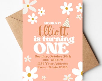 Editable Daisy Birthday Invitation | Flower Birthday Invitation | Baby Girl Birthday Invite | Floral Digital Invite