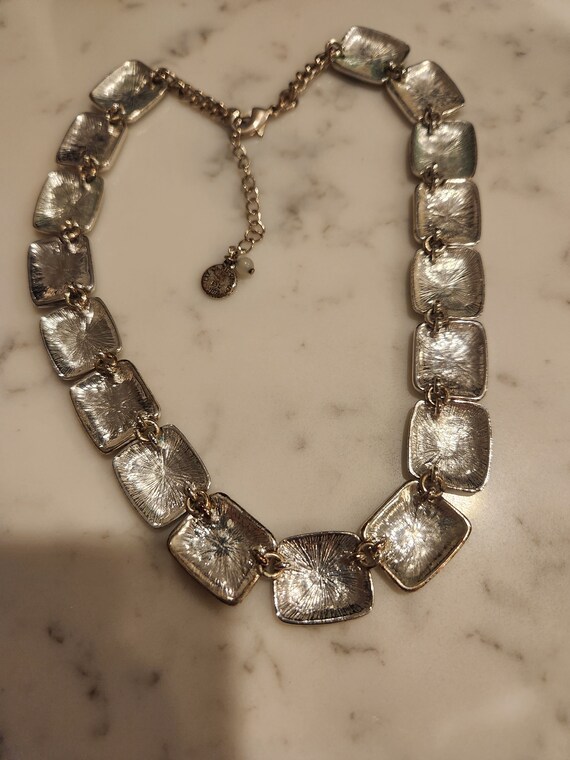 Vintage Silver Tone Rectangular Chunks Choker Nec… - image 6