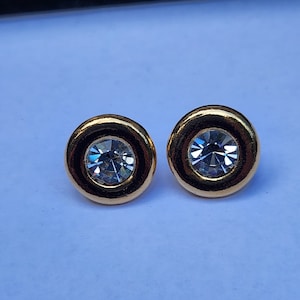 Vintage Kenneth Jay Lane Gold Tone CZ Stud Earrings