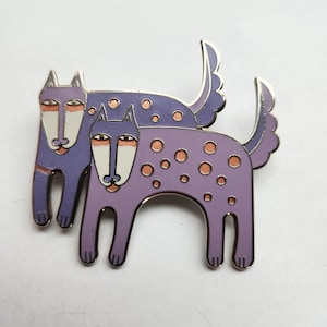 Vintage Laurel Burch Lavender Lilac Mythical Dogs Brooch Pin