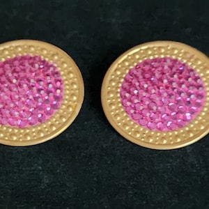 Stunning Vintage Richard Kerr Large Gold Tone Pink Crystal Clip On Earrings