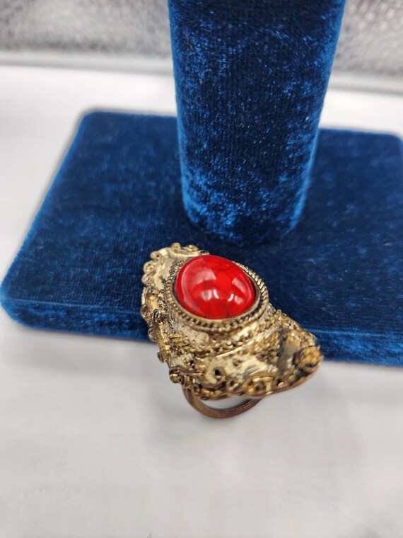 Antique Brass Statement Ring with Red Howlite - image 7