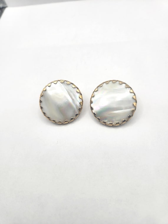 Boucles D'oreilles Anciennes Clips Bouton Nacré - Bijou Vintage, Bon état