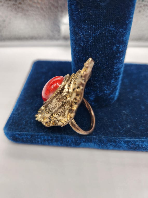 Antique Brass Statement Ring with Red Howlite - image 5