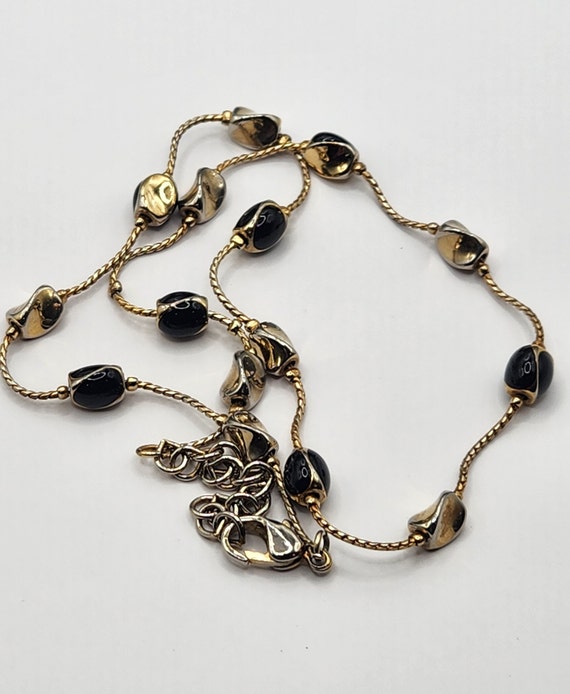 Vintage Gold Tone Black Glass Choker Necklace - image 4