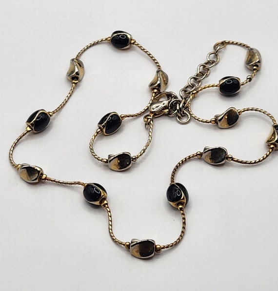 Vintage Gold Tone Black Glass Choker Necklace - image 3