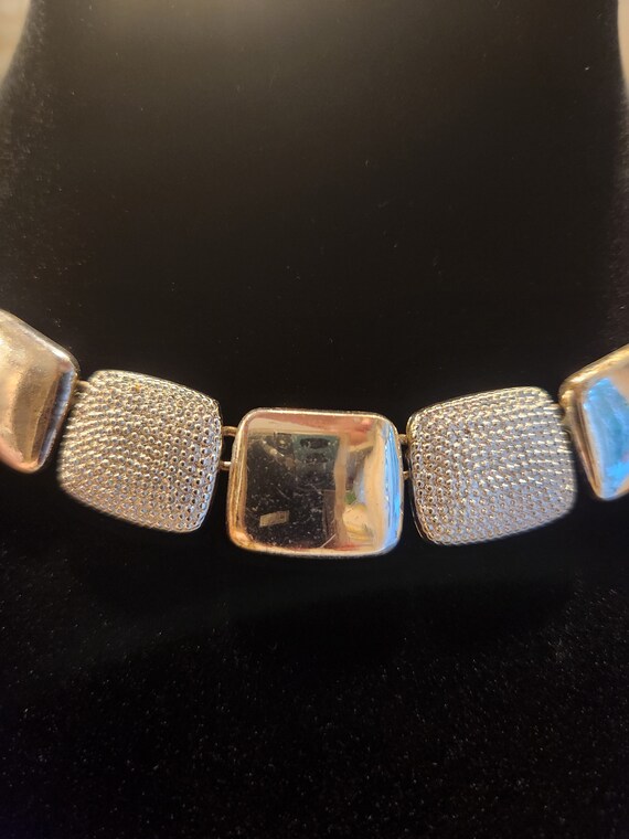 Vintage Silver Tone Rectangular Chunks Choker Nec… - image 3