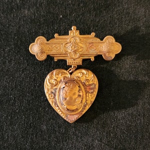 Antique Victorian Heart with Cameo Lady  Pin Brooch