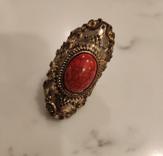 Antique Brass Statement Ring with Red Howlite - image 2