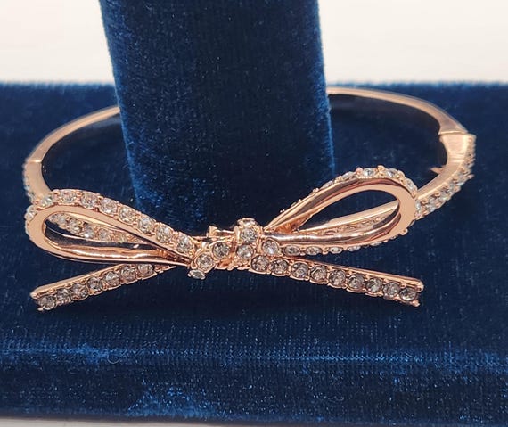 Vintage Kate Spade Rose Gold Color Bangle Bow Crystals 