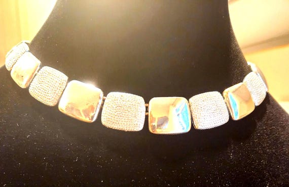 Vintage Silver Tone Rectangular Chunks Choker Nec… - image 2