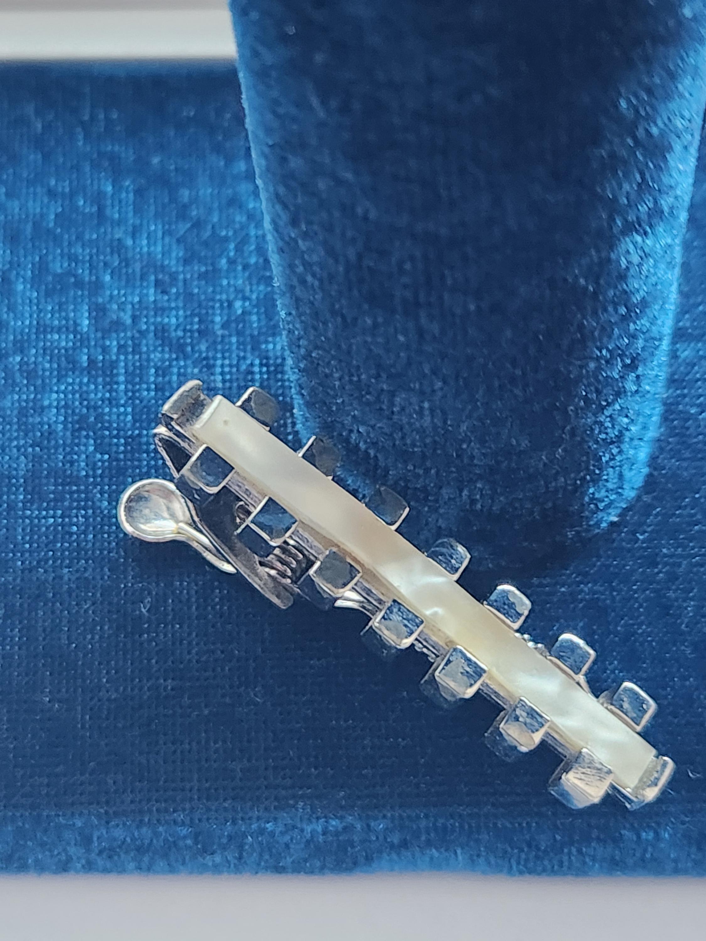 Pince à Cravate Vintage Swank En Or Blanc Et Nacre - Longueur 2,25 Pouces - Très Bon état