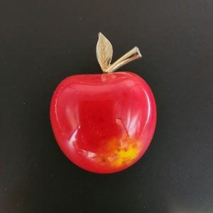 Extravagant Vintage ceramic red apple pin brooch